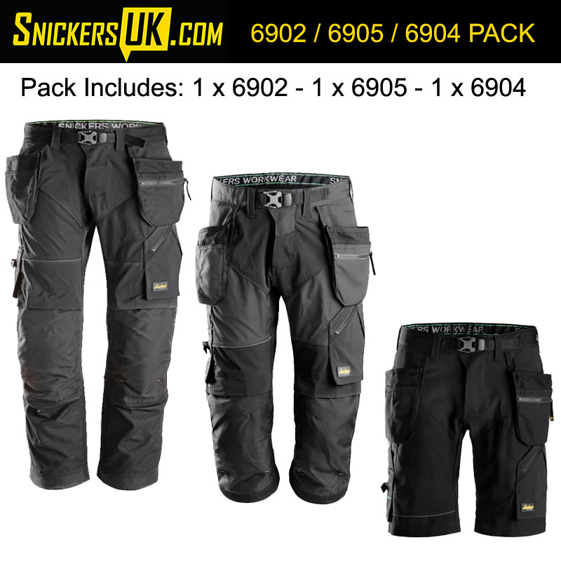 Snickers FlexiWork Holster Pocket Trousers & Shorts Triple Pack