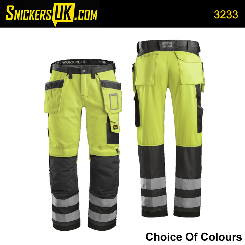 Snickers Hi Vis Trousers UK SUPPLIER-3233 Class 2 Kneepad & Holster Pockets 