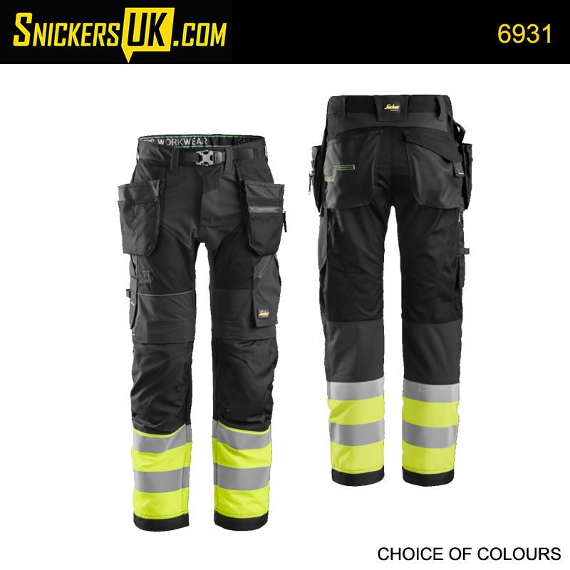 HighVis Class 1 Stretch Work Trousers Holster Pockets  Snickers Workwear