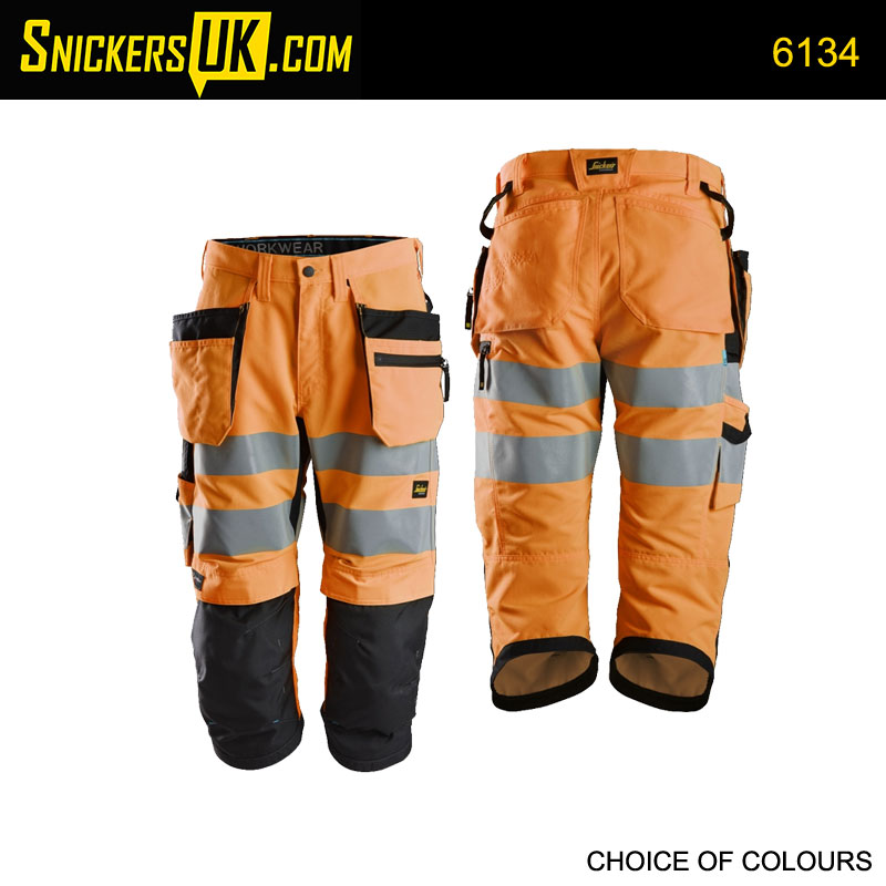 Snickers 6134 LiteWork High Vis Holster Pocket 3/4 Pirate Trousers