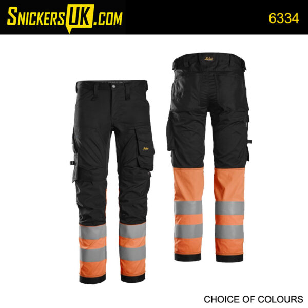 Snickers 6334 High Vis Stretch Non Holster Pocket Trousers