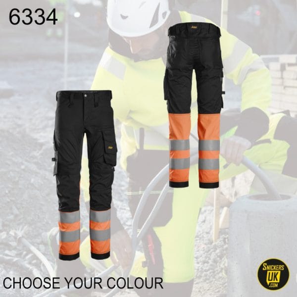 Snickers 6334 High Vis Stretch Non Holster Pocket Trousers