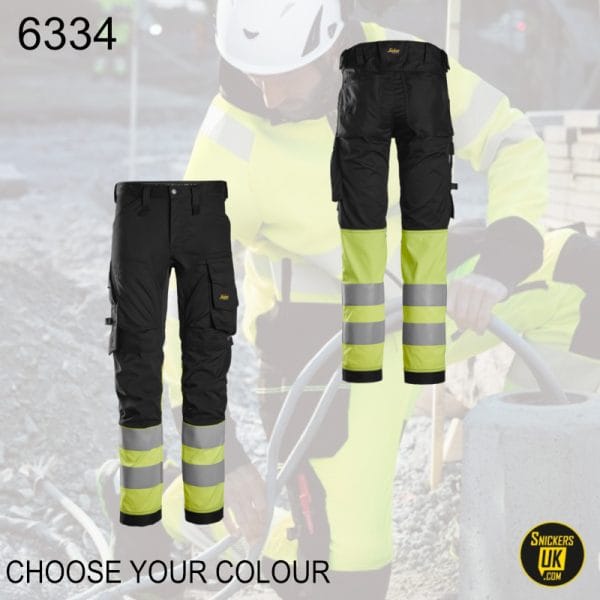 Snickers 6334 High Vis Stretch Non Holster Pocket Trousers