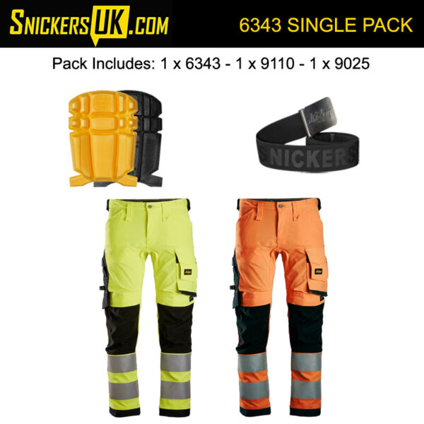 Snickers 6343 High Vis Stretch Non Holster Pocket Trousers