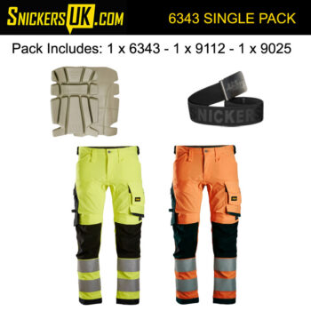 Snickers 6343 High Vis Stretch Non Holster Pocket Trousers Pack