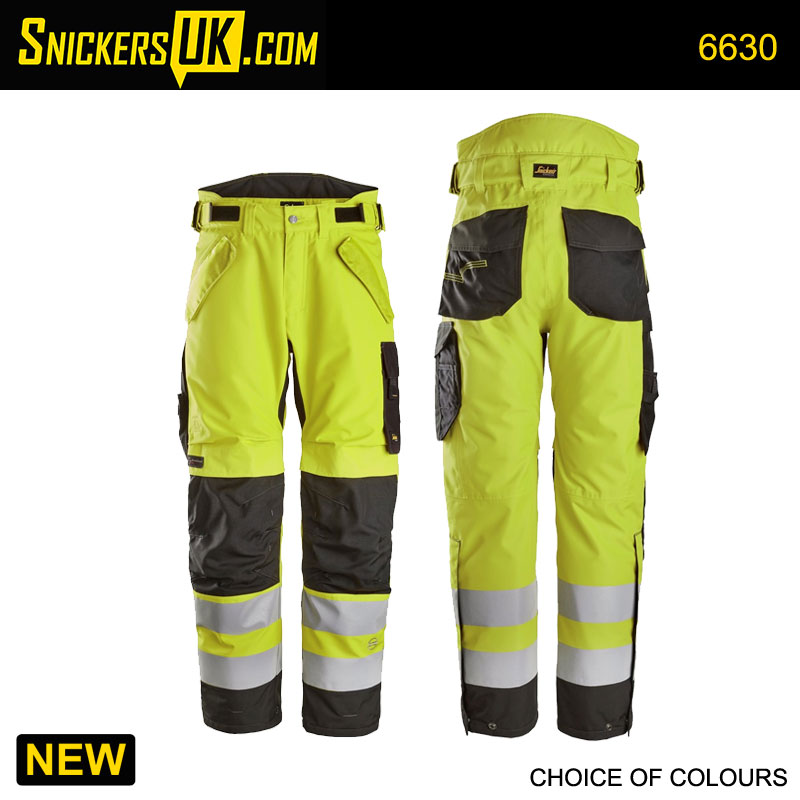 Snickers 6630 High Vis Class 2 Waterproof 37.5 2 Layer Light Padded Trousers