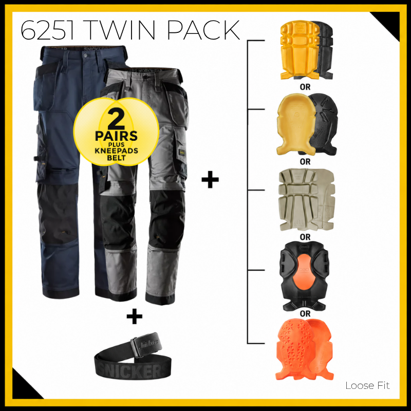 Snickers 6251 Stretch Trousers Twin Pack