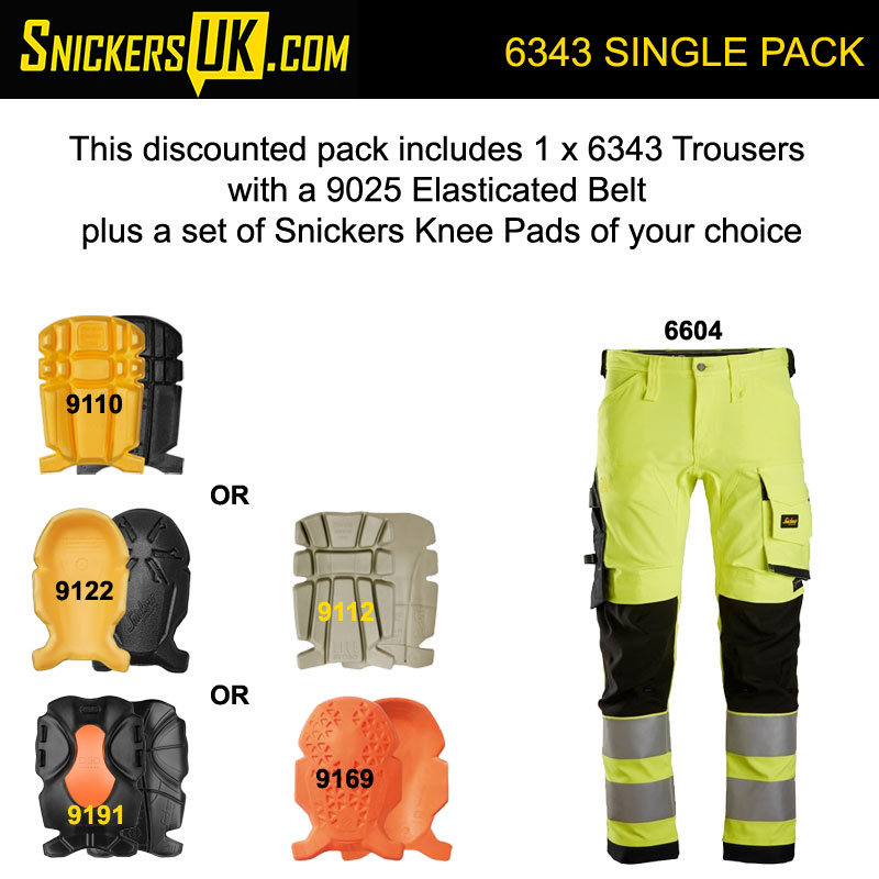 Snickers 6343 High Vis Stretch Non Holster Pocket Trousers Pack