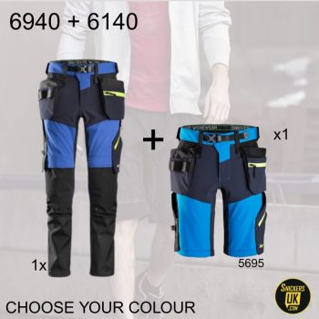 Snickers FlexiWork Soft Stretch Holster Pocket Trousers & Shorts Pack