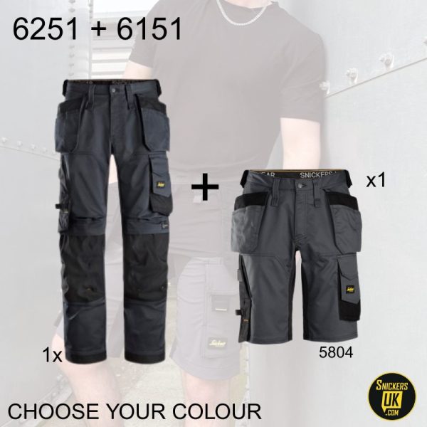 Snickers AllRoundWork Loose Fit Stretch Holster Pocket Trousers & Shorts Pack