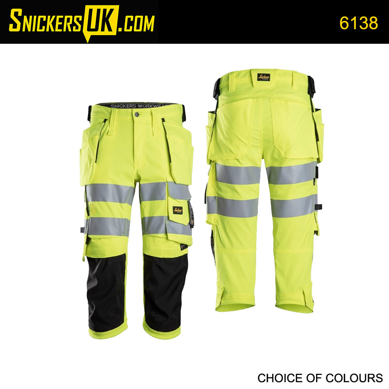 Snickers 6138 High Vis 1/2 Stretch Holster Pocket 3/4 Pirate Trousers