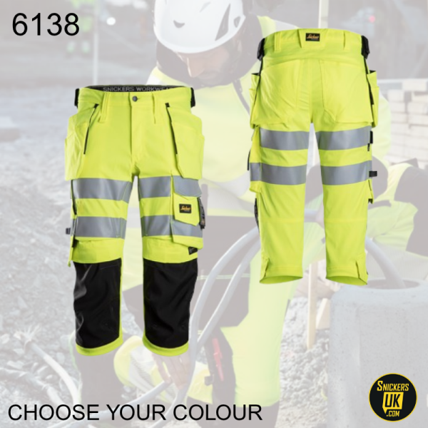 Snickers 6138 High Vis 1/2 Stretch Holster Pocket 3/4 Pirate Trousers