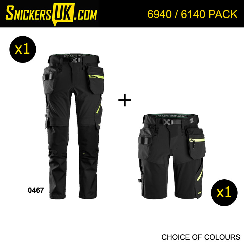 Snickers FlexiWork Soft Stretch Holster Pocket Trousers & Shorts Pack