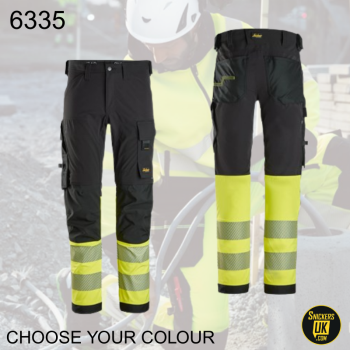 Snickers 6335 High Vis 4 Way Stretch Non Holster Pocket Trousers